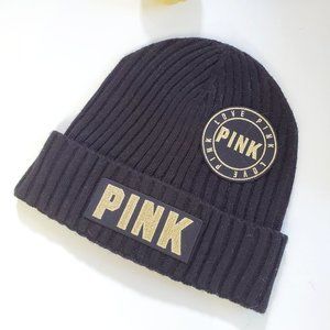 PINK Victoria's Secret Cable Knit Patch Beanie OS